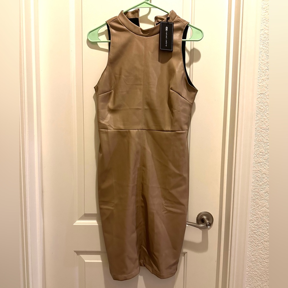 Naked Zebra Tan Vegan Leather Dress - Picture 3 of 4